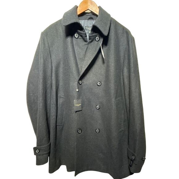 Pronto Uomo Coat 2XL TALL Charcoal Gray Plaid Wool Blend NEW Double Breasted Pea - Picture 1 of 11